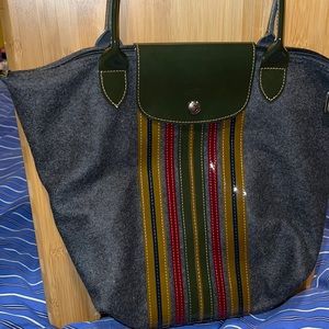 Longchamp Bag Wool with Patent Stripe Details